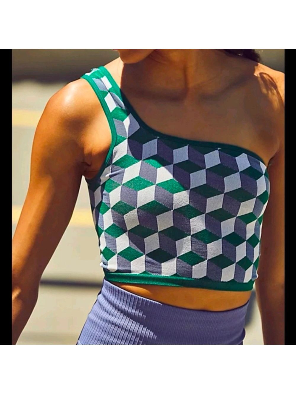 Free People Movement Free Throw One Shoulder Jacquard Sports Bra Bralette M/L